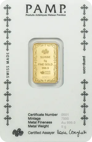 Zlatý slitek PAMP Křesťanský kříž, 5 g