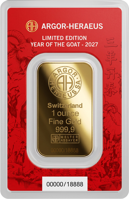 Zlatý slitek Argor Heraeus - Rok kozy 2027, 1 oz