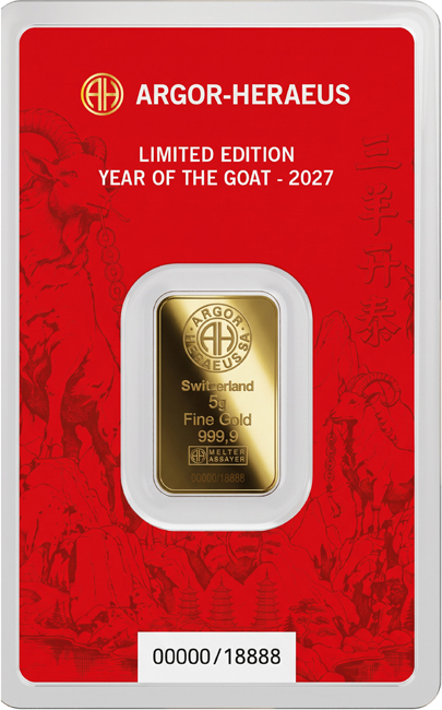 Zlatý slitek Argor Heraeus - Rok kozy 2027, 5 g