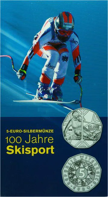 100 let lyžování, stříbrná mince 