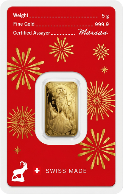 Zlatý slitek Argor Heraeus - Rok kozy 2027, 5 g