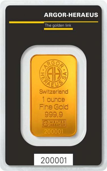 Zlatý slitek Argor Heraeus - Kinebar , 1 oz