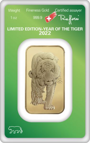 Zlatý slitek Argor Heraeus 1 Oz - Rok tygra 2022