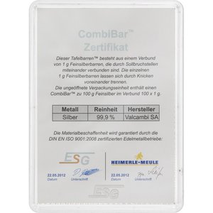 Stříbrný tabulkový slitek 100 x1 g CombiBar Ag 999,0 