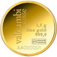 Zlatý slitek Valcambi  2,5 g - kulatý