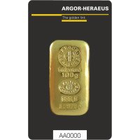Zlatý slitek Argor Heraeus 100 g - litá