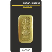 Zlatý slitek Argor Heraeus - litý, 100 g