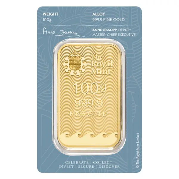 Zlatý slitek Britská královská mincovna, 100 g