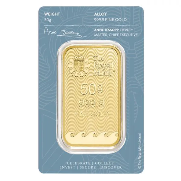 Zlatý slitek Britská královská mincovna, 50 g