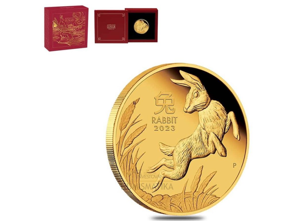 Zlatá mince Lunární série - Rok Králíka 1/10 Oz 2023 v etuji