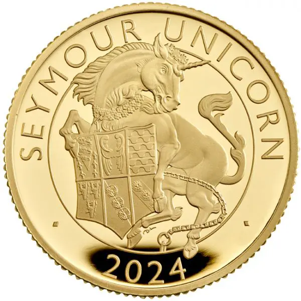 Zlatá mince Tudorovská zvířata v etuji - Seymour Unicorn 2024, 1/4 oz