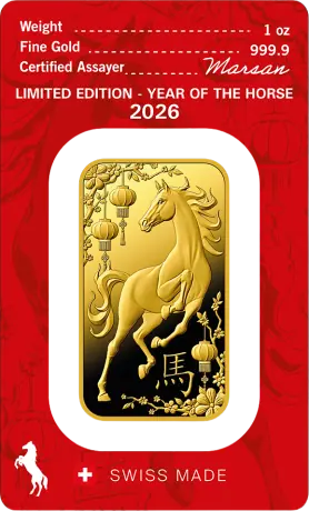 Zlatý slitek Argor Heraeus - Rok koně 2026, 1 oz