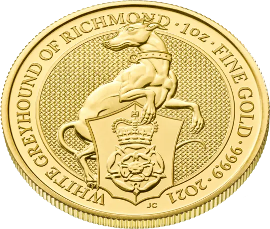 Zlatá mince Královnina zvířata - Greyhound of Richmond (white) 2021, 1 oz