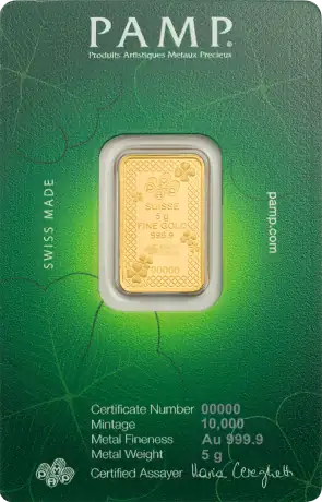 Zlatý slitek PAMP - Čtyřlístek, 5 g