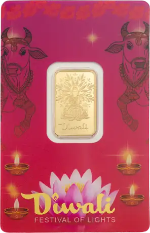 Zlatý slitek PAMP - Diwali Lakshmi a posvátná kráva, 5 g