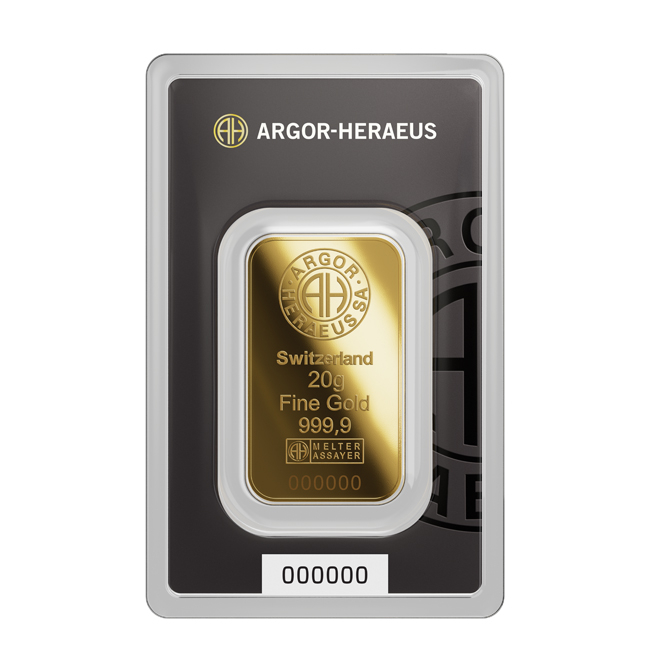 Zlatý slitek Argor Heraeus, 20 g