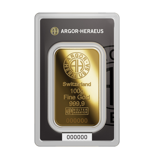Zlatý slitek Argor Heraeus, 100 g