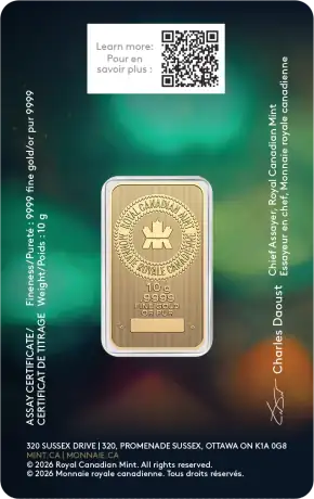 Zlatý slitek Royal Canadian Mint - DiwaIi, 10 g