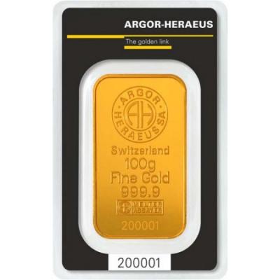 Zlatý slitek Argor Heraeus, 100 g