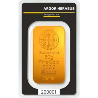 Zlatý slitek Argor Heraeus 50 g