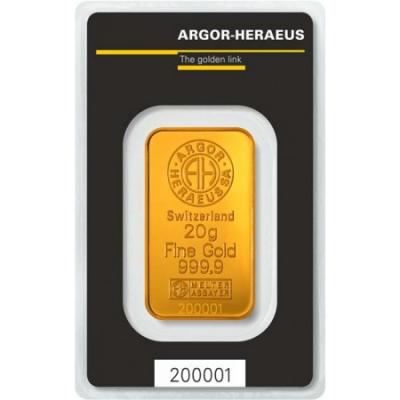 Zlatý slitek Argor Heraeus, 20 g