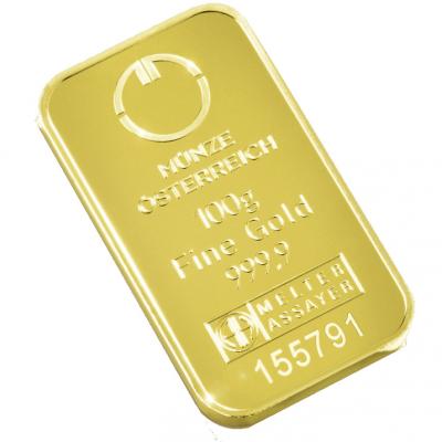 Zlatý slitek Münze Österreich 100 g