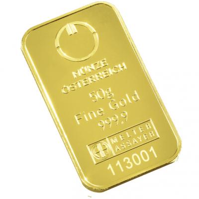 Zlatý slitek Münze Österreich 50 g