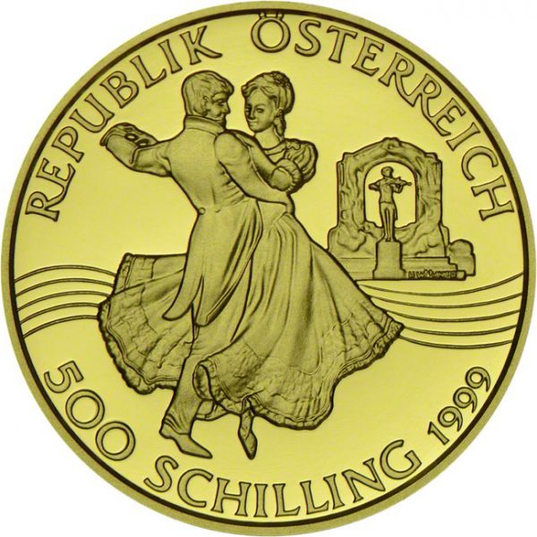 500 šilink Zlatá mince Johann Strauss - otec a syn