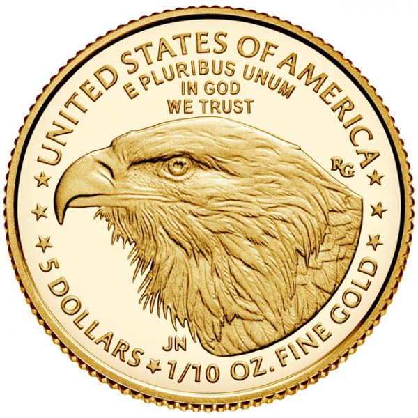 5 dolar Zlatá mince 2021 American Eagle - Nyní v novém designu! 1/10 Oz PP