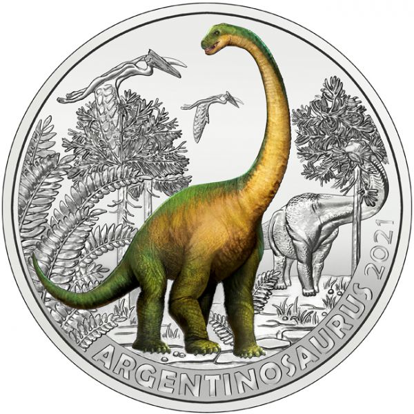 Stříbrná mince Argentinosaurus Huinculensis (?Argentinský ještěr?) 