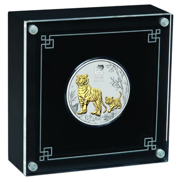 Stříbrná mince Lunární serie - Rok Tygra 1 Unze pozlacené 2022