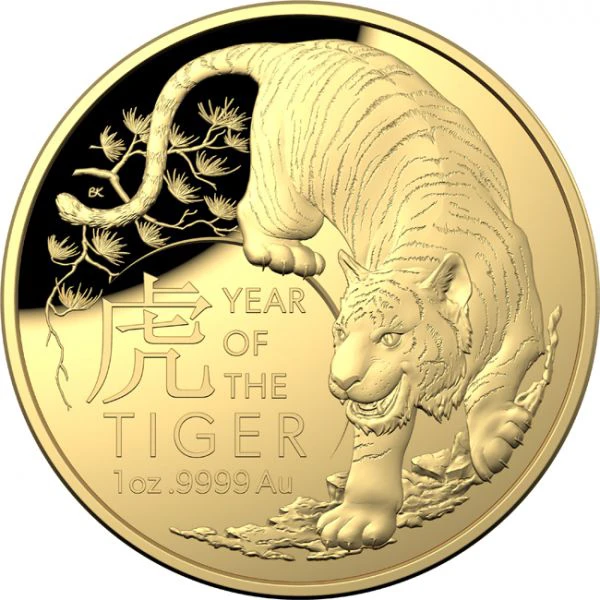 100 dolar Zlatá mince Lunární Tygr 1 Oz - kopule