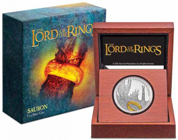 Pán prstenů - Sauron 1 Oz stříbra s částečným pozlacením