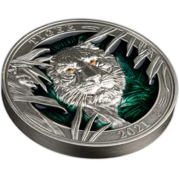5 dolar Stříbrná mince Tygr - První vydání nové Série Colours of Wildlife 3 Oz