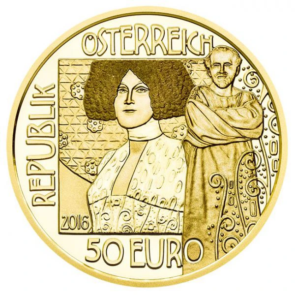Polibek - Gustav Klimt, zlatá mince 