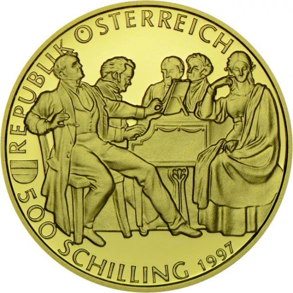 500 šilink Zlatá mince Franz Schubert