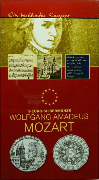 Wolfgang Amadeus Mozart, stříbrná mince v blistru 