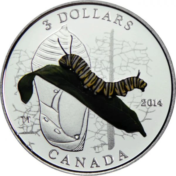 3 dolar Stříbrná mince Zvířecí architektura - Housenka a kokon PP