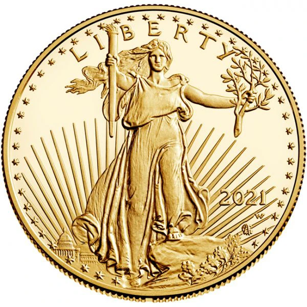 Zlatá mince 2021 American Eagle - nový design! 1 Oz PP