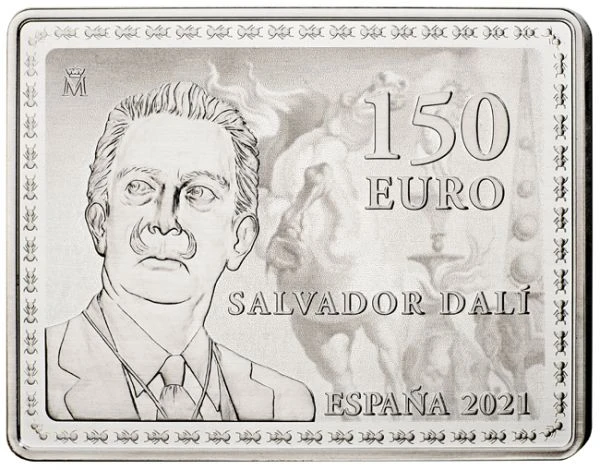10 Euro stříbrná mince Salvador Dali v kapsli s certifikátem, pouzdrem a mašlí