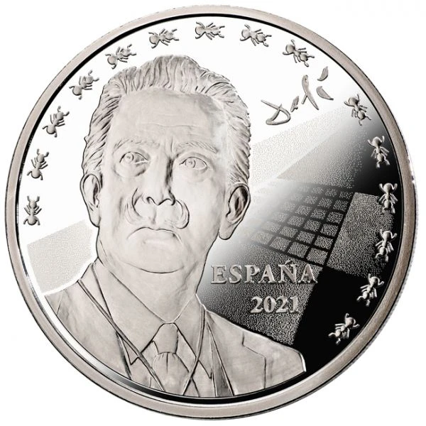 10 Euro stříbrná mince Salvador Dali v kapsli s certifikátem, pouzdrem a mašlí