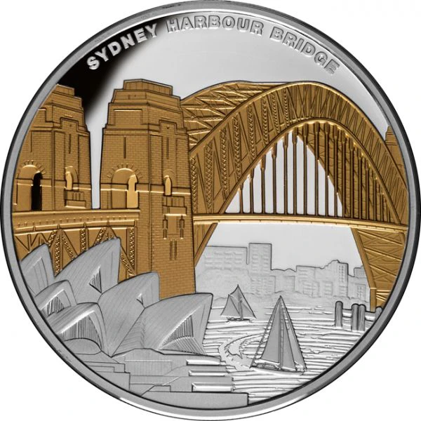 Harbour Bridge - Sydney, 1 oz stříbra - pozlaceno