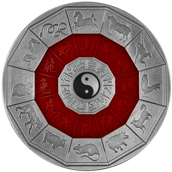 Čínský kalendář - 2 unce stříbra / vysoký reliéf