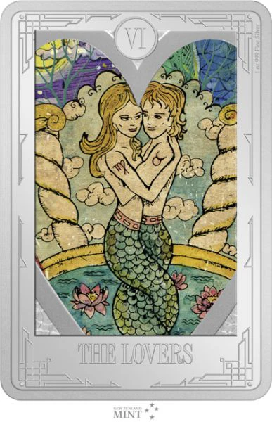 Tarot: Milenci 1 uncová stříbrná obdélníková mince