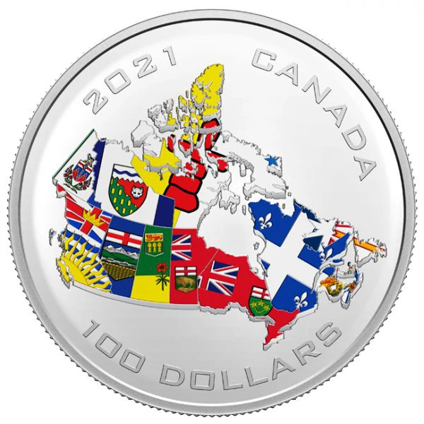 Kanadské provinční a teritoriální vlajky 10uncová stříbrná mince