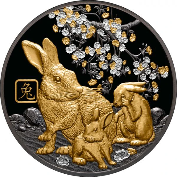 Měsíční králík Black Proof, stříbrná mince 5 oz