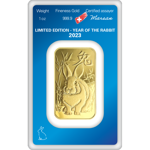 Zlatý slitek Argor Heraeus - Rok králíka 2023, 1 oz