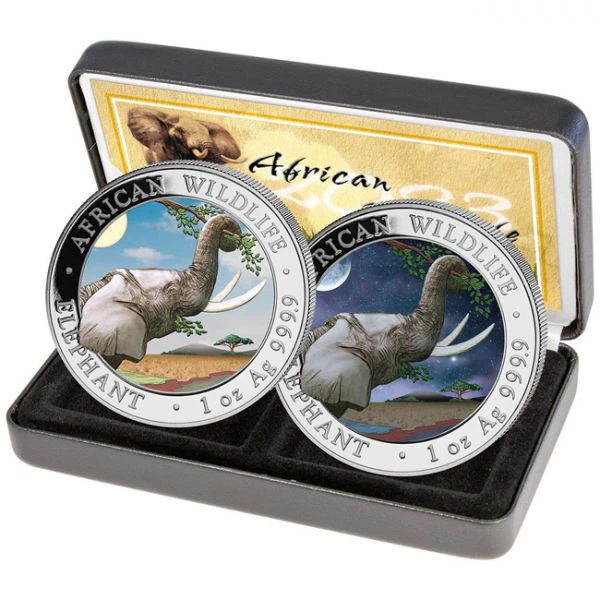 Slon - sada Den a Noc, 2 oz stříbra