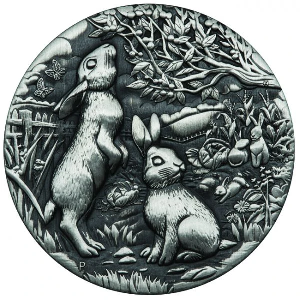 Lunární králík- stříbrná mince 2 oz, hluboká ražba