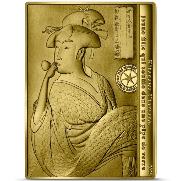 Obraz od Utamaro Kitagawa - Mladá žena kouřící skleněnou dýmku, 1/4 oz zlata